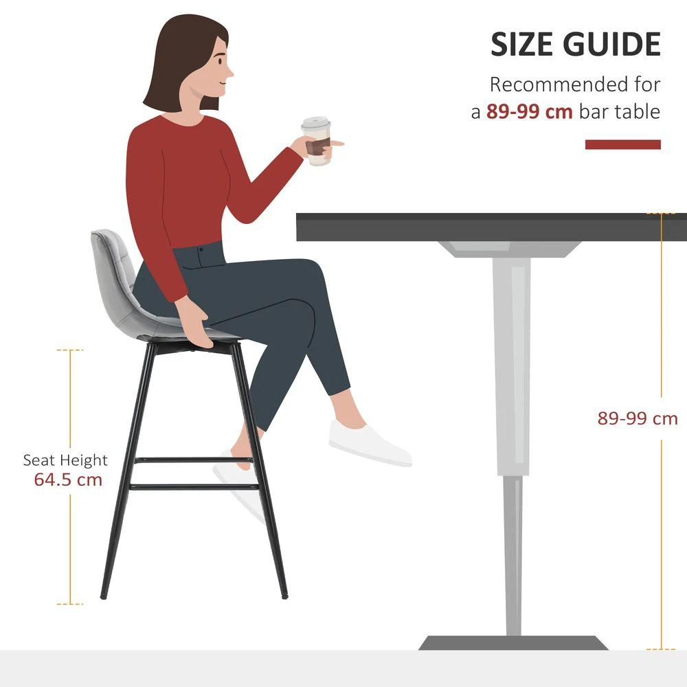 HOMCOM Kitchen Counter Chairs Set of 2 Velvet-Touch Dining Chairs Bar Stools - Uncategorized Fabric Dining Chairs
