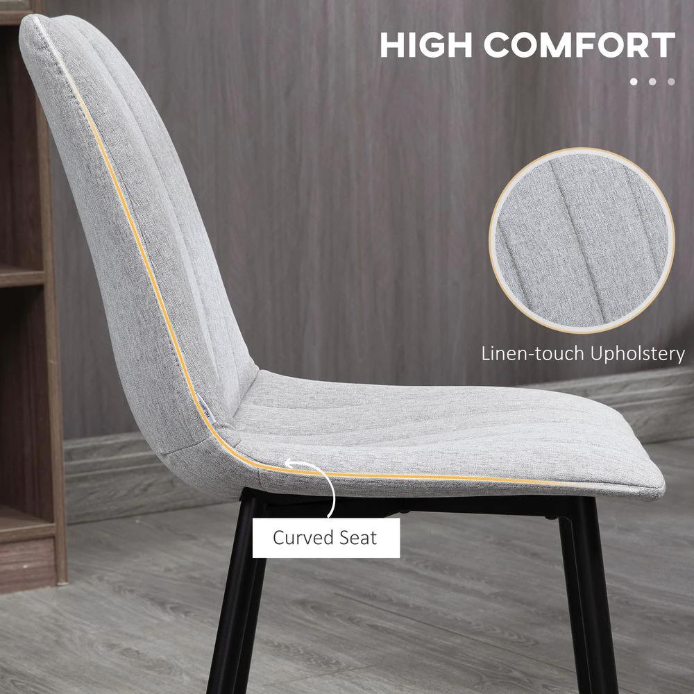 HOMCOM Modern Dining Chairs Set of 2 with Linen-touch Upholstery and Steel Legs - Uncategorized Fabric Dining Chairs