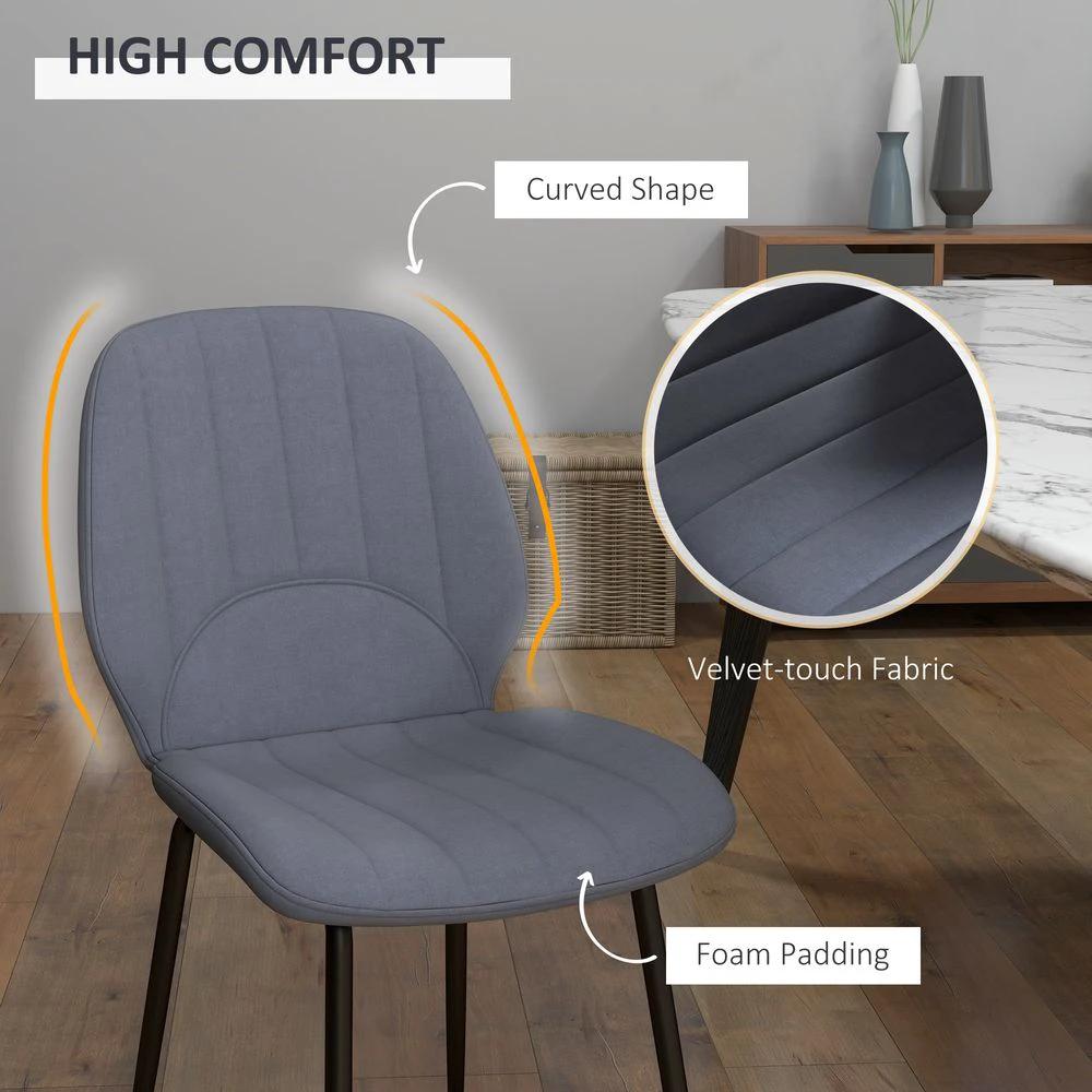 HOMCOM Modern Dining Chairs Set of 2 with Padded Seat and Steel Legs, Dark Grey - Uncategorized Fabric Dining Chairs