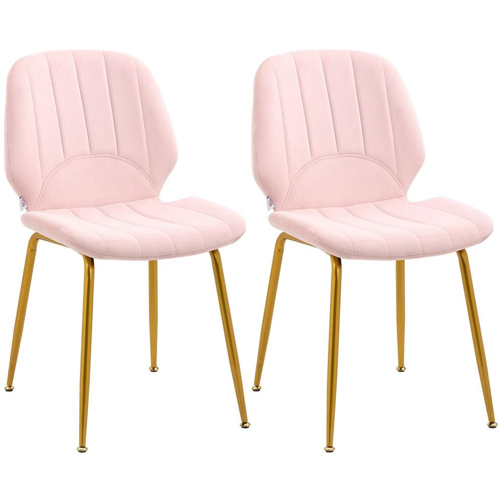HOMCOM Modern Dining Chairs Set of 2 with Padded Seat and Steel Legs, Pink - Uncategorized Fabric Dining Chairs