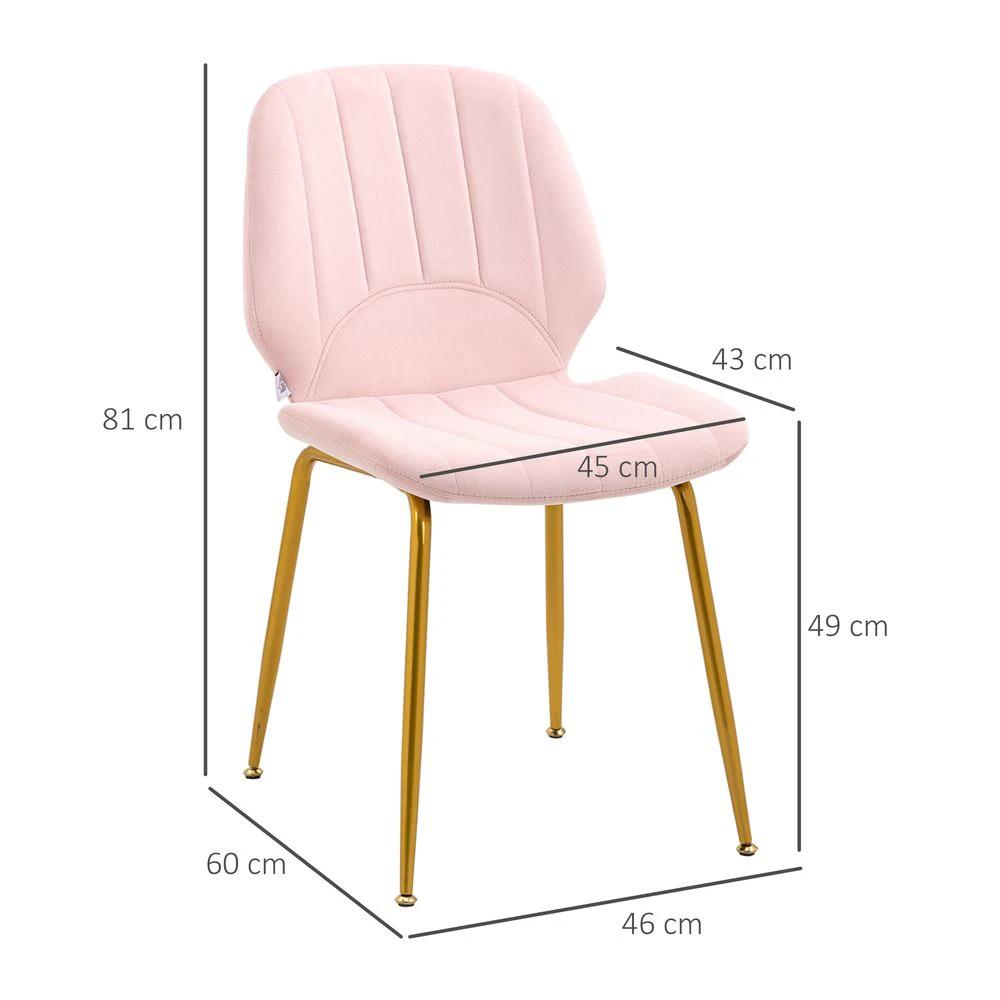 Modern Dining Chairs Set of 2 with Padded Seat and Steel Legs, Pink by HOMCOM