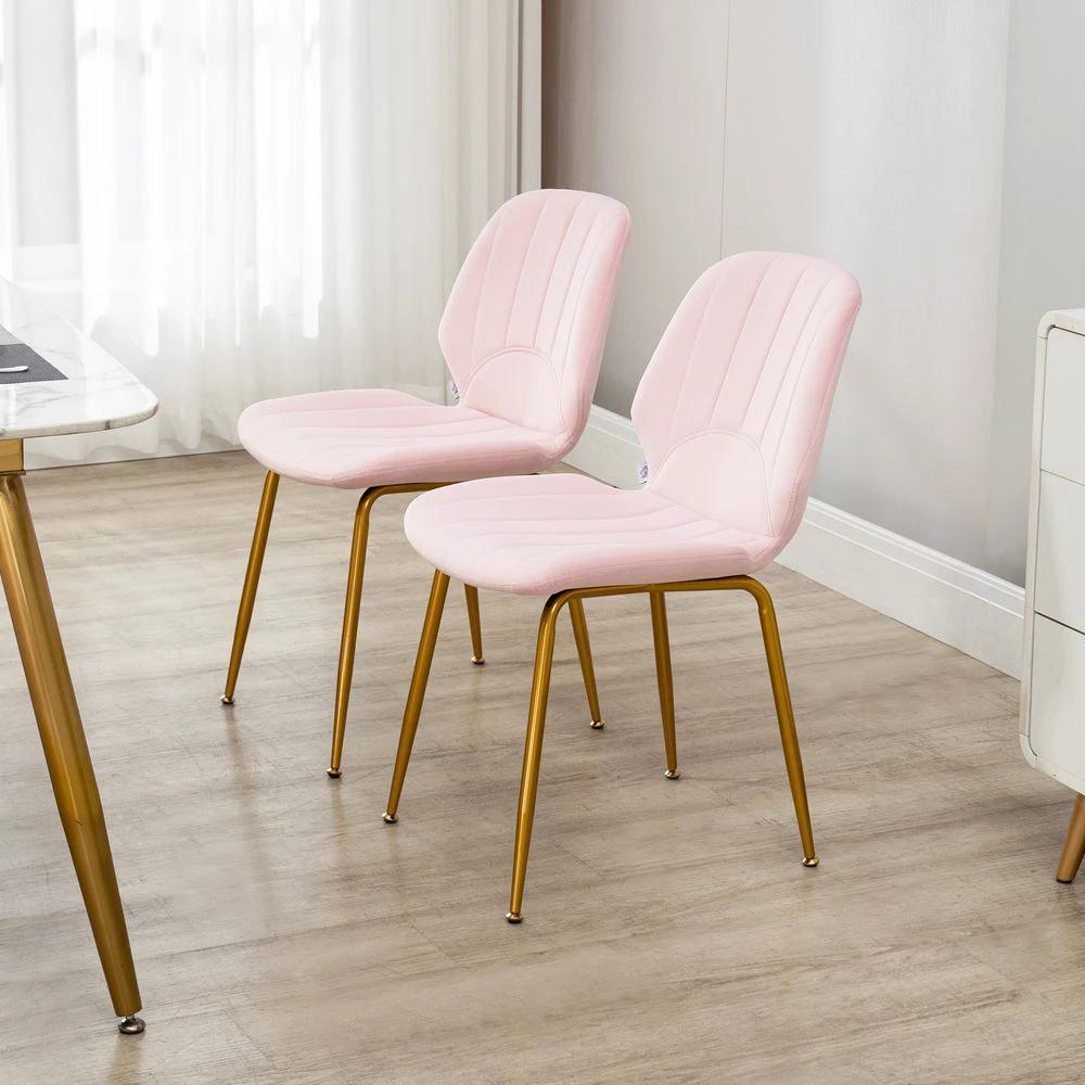 Modern Dining Chairs Set of 2 with Padded Seat and Steel Legs, Pink by HOMCOM