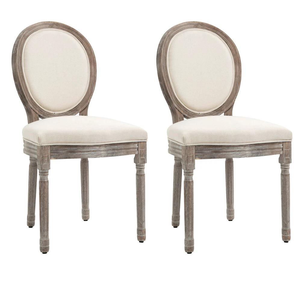 Set of 2 Elegant French-Style Dining Chairs w/ Wood Frame Foam Seat Cream by HOMCOM