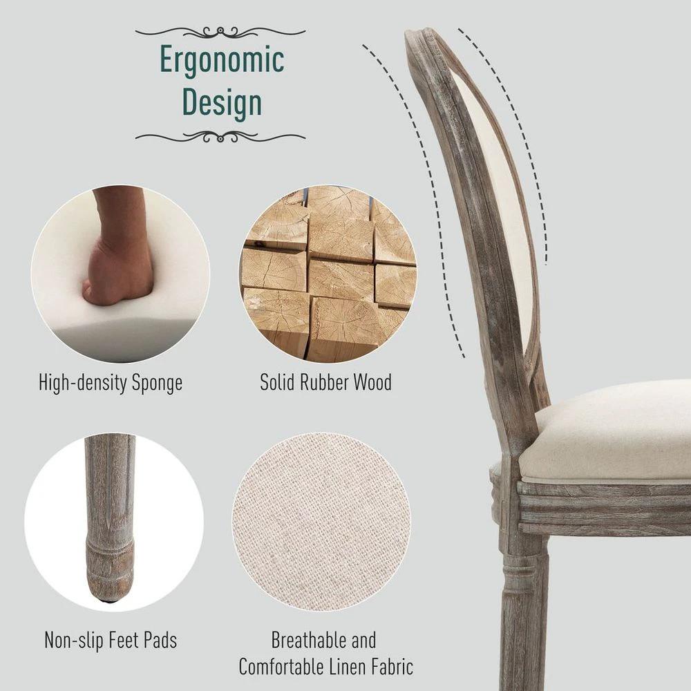 HOMCOM Set of 2 Elegant French-Style Dining Chairs w/ Wood Frame Foam Seat Cream - Uncategorized Fabric Dining Chairs