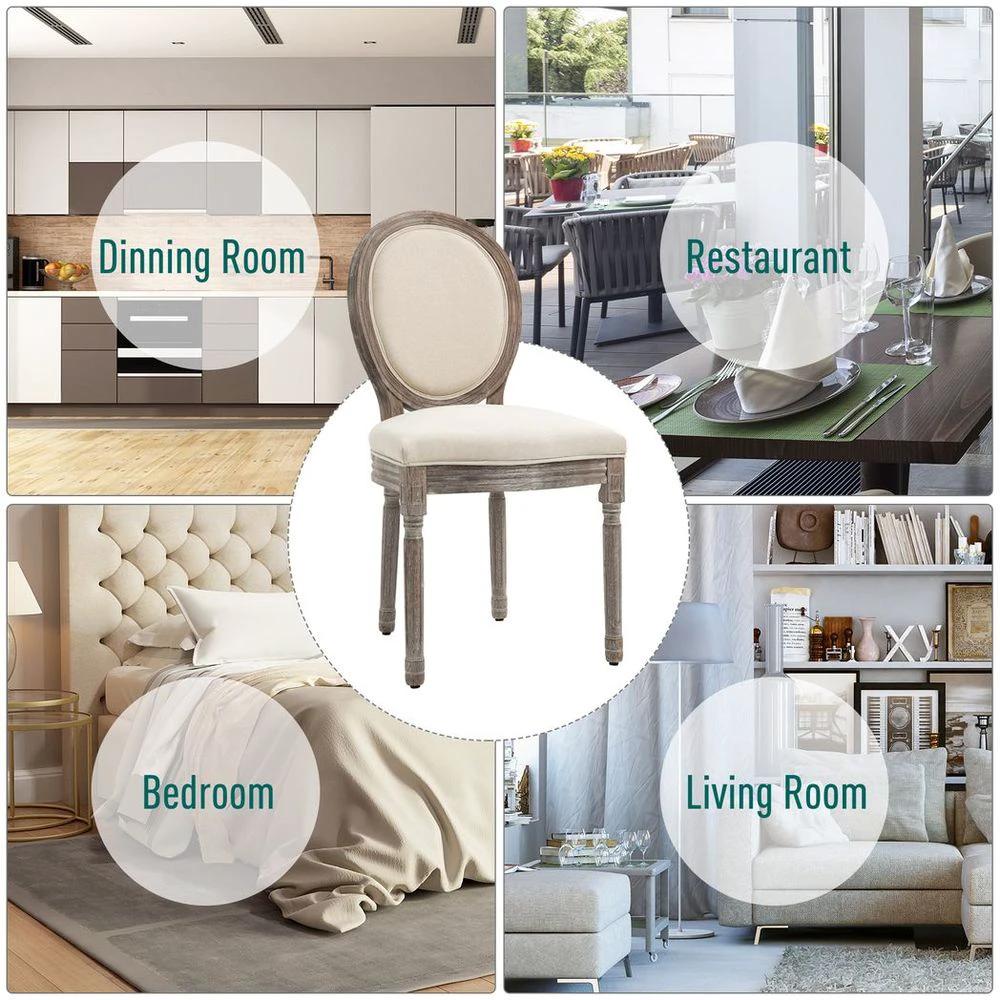 HOMCOM Set of 2 Elegant French-Style Dining Chairs w/ Wood Frame Foam Seat Cream - Uncategorized Fabric Dining Chairs