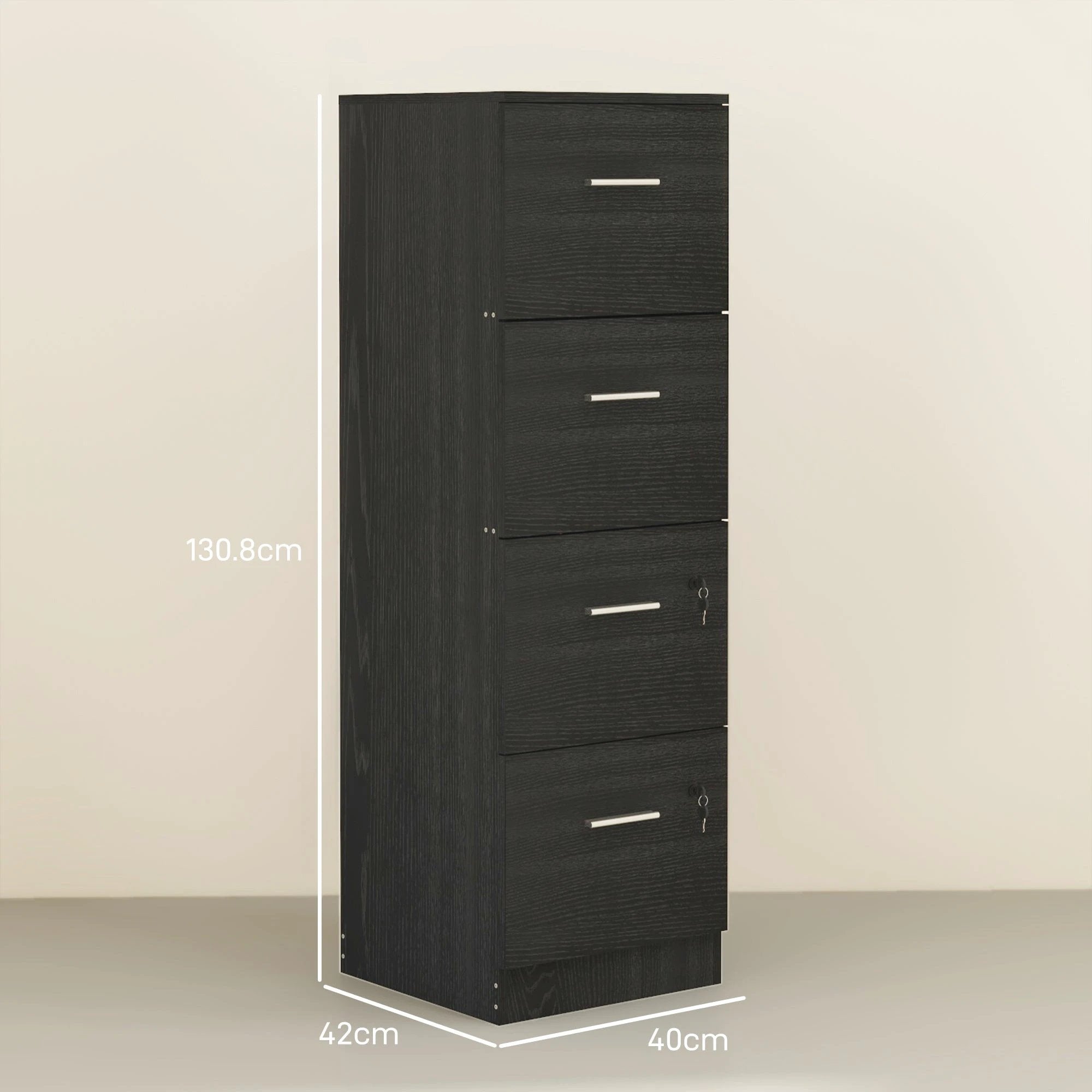 HOMCOM 4 Drawer File Cabinet Locking Filing Cabinet, Black Wood Effect by HOMCOM
