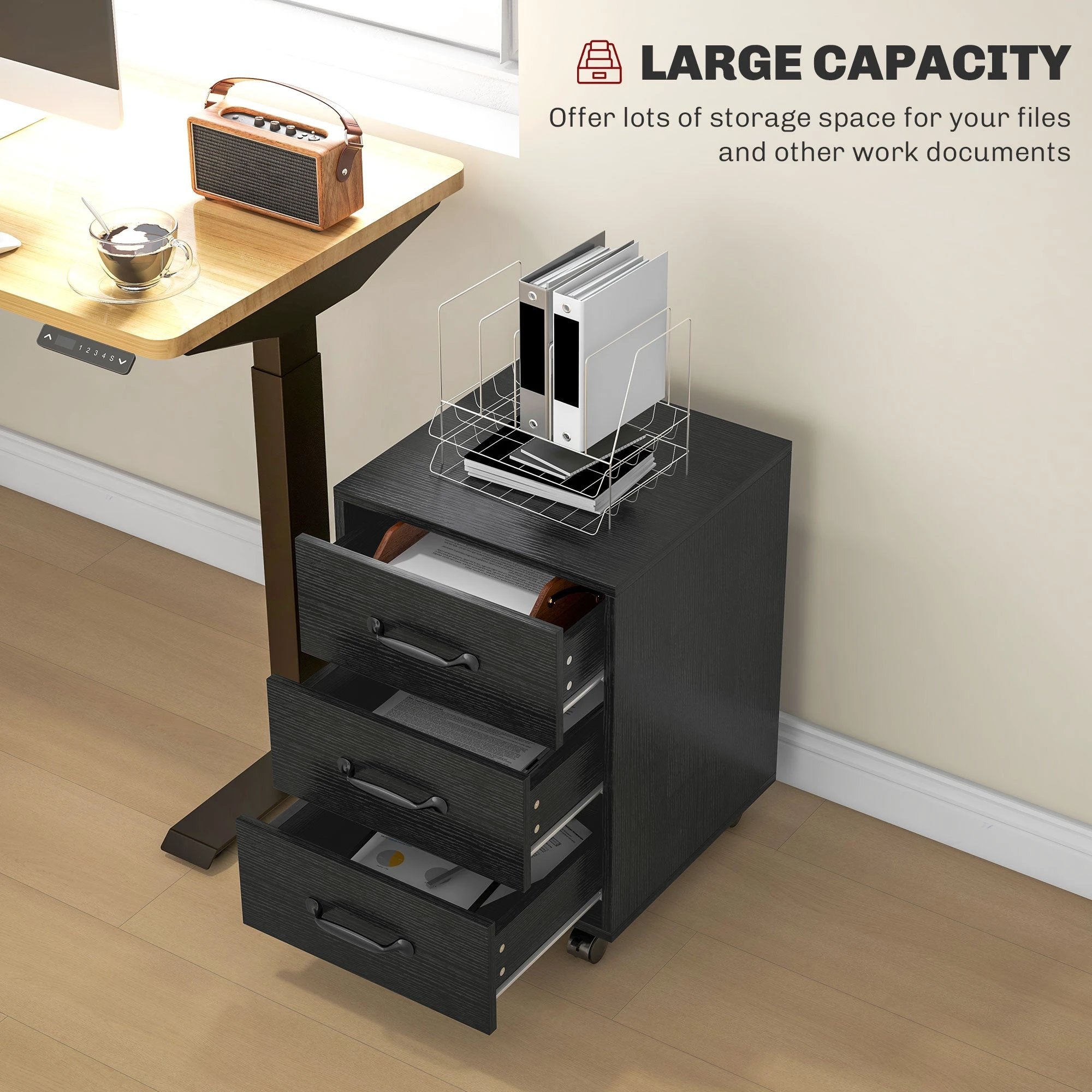 HOMCOM File Cabinet with 3 Drawers, Under Desk Mobile Filing Cabinet by HOMCOM