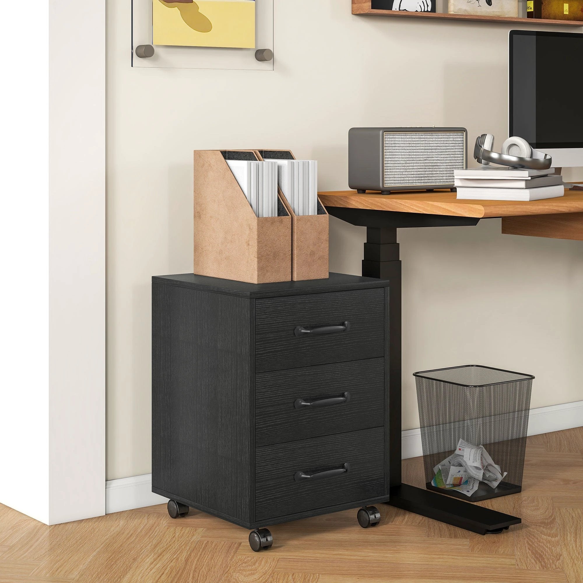 HOMCOM File Cabinet with 3 Drawers, Under Desk Mobile Filing Cabinet by HOMCOM