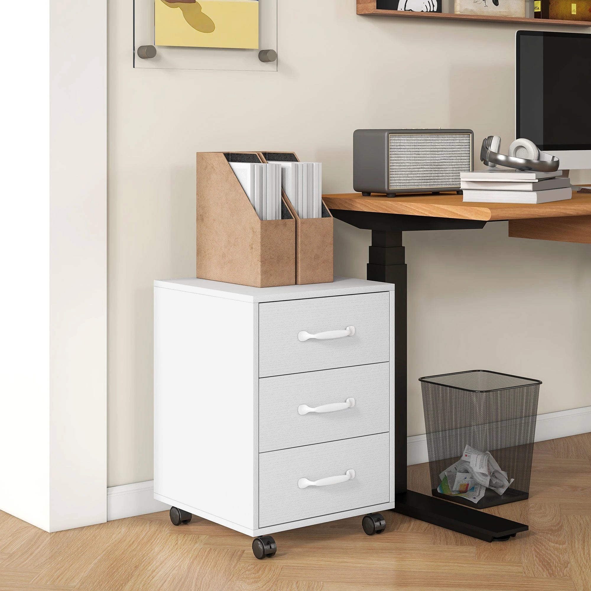 HOMCOM HOMCOM File Cabinet with 3 Drawers, Under Desk Mobile Filing Cabinet - Filing Cabinet