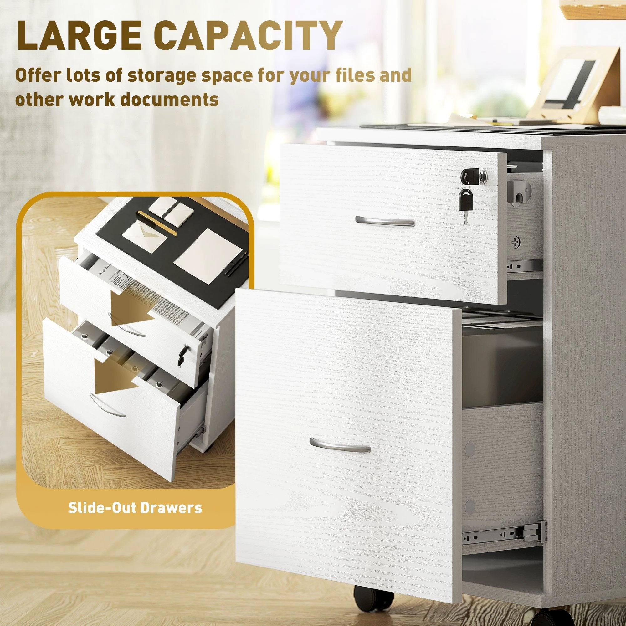 HOMCOM Pedestal Office Mobile Filing Cabinet 2 Drawer White by HOMCOM