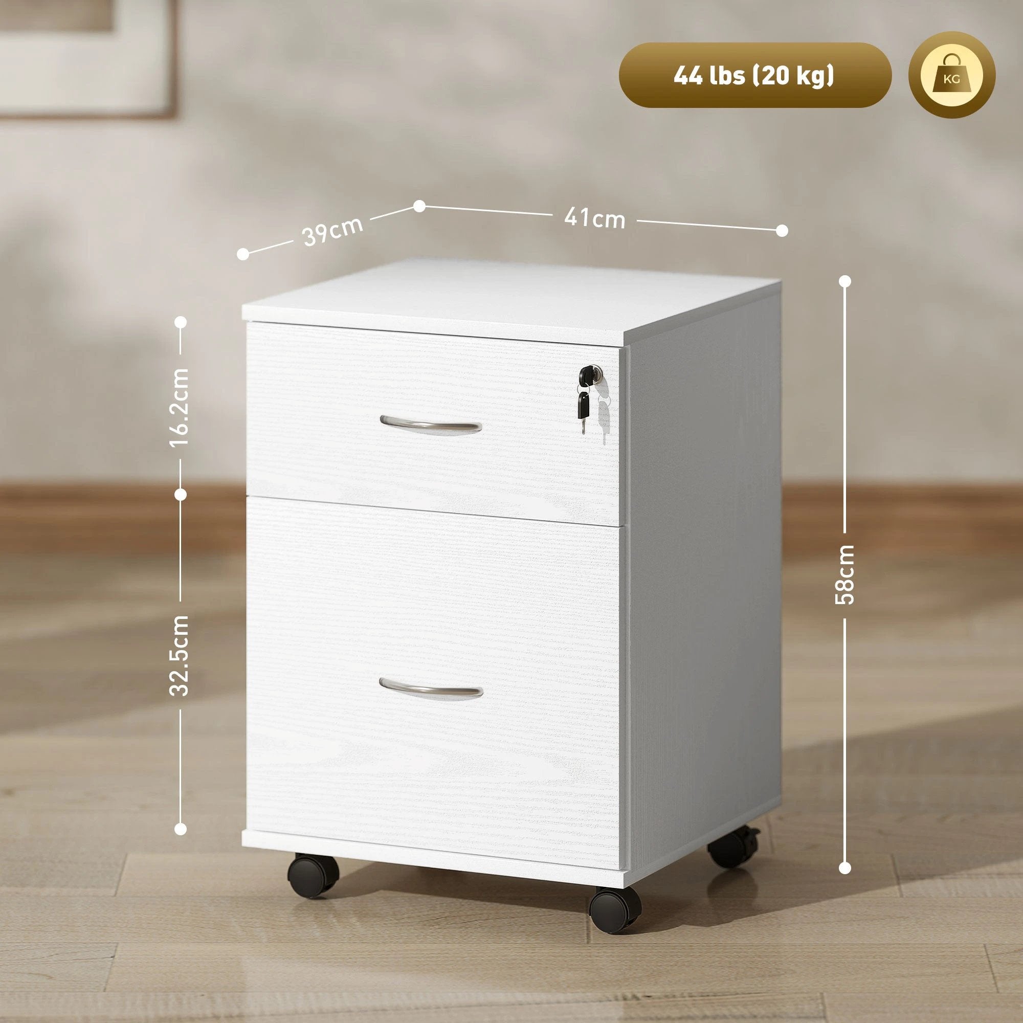 HOMCOM HOMCOM Pedestal Office Mobile Filing Cabinet 2 Drawer White - Filing Cabinet