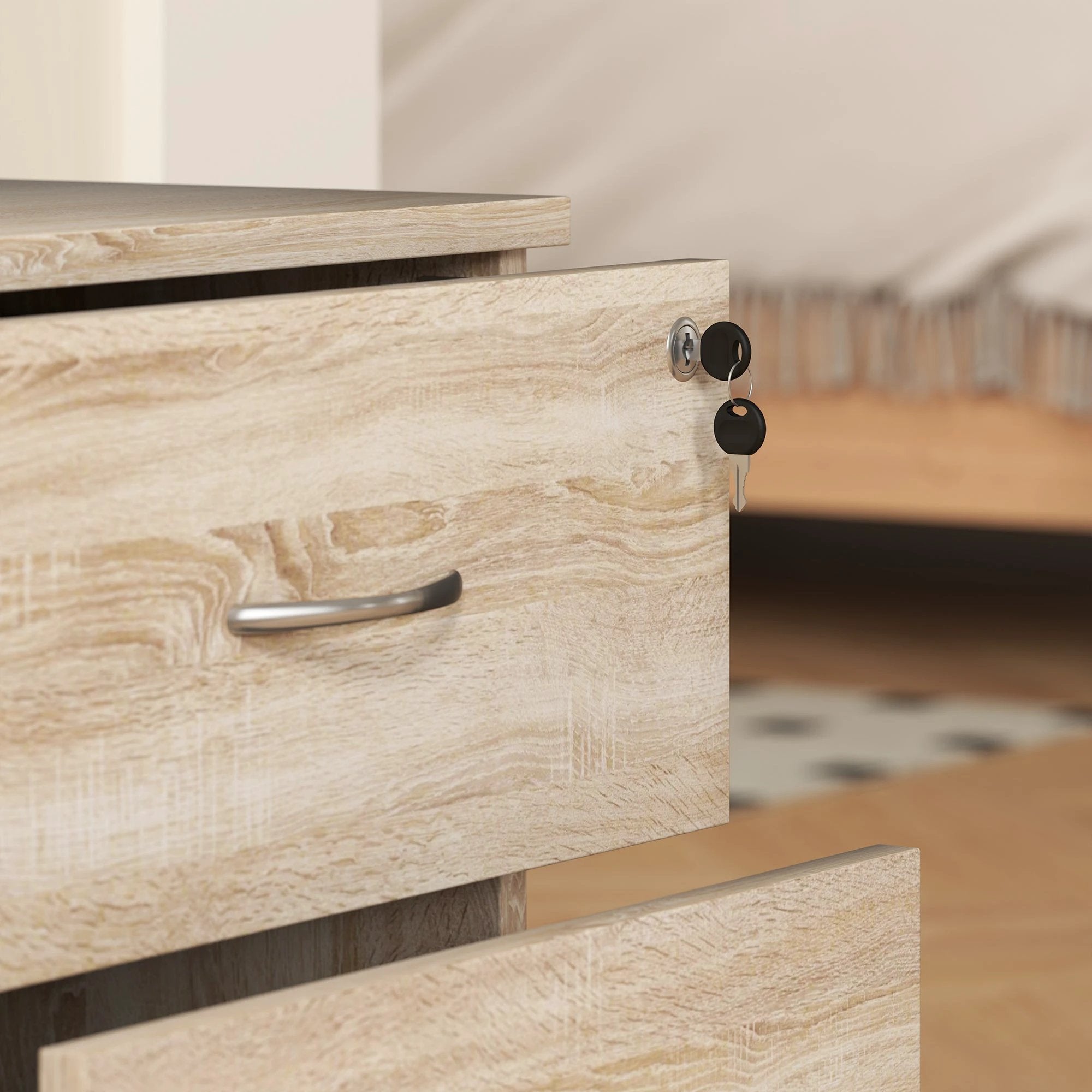HOMCOM Pedestal Office Mobile Filing Cabinet 2 Drawer Wooden Storage Oak - Filing Cabinet