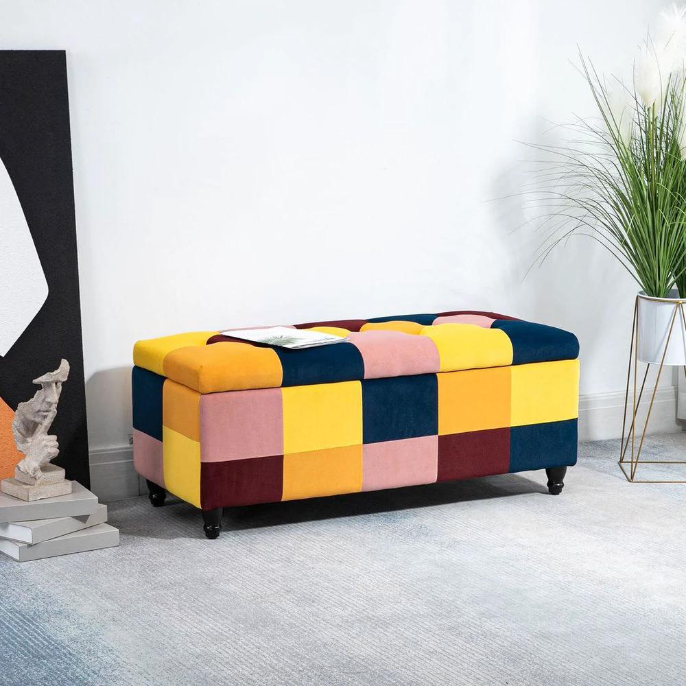 HOMCOM 114 x 47 x 47cm Velvet Storage Ottoman, Homcom Button-tufted Footstool Box - Uncategorized Footstool