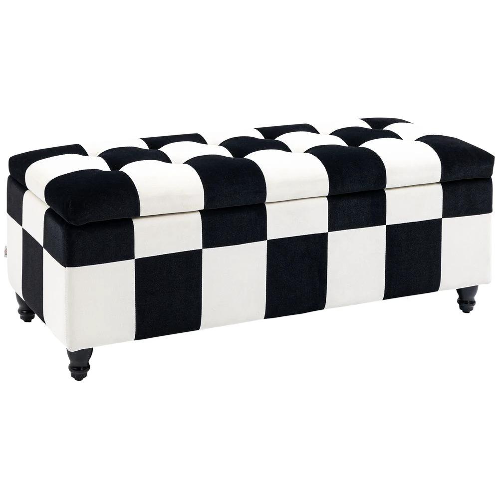 HOMCOM 114 x 47 x 47cm Velvet Storage Ottoman, HomcomButton-tufted Footstool Box - Uncategorized Footstool