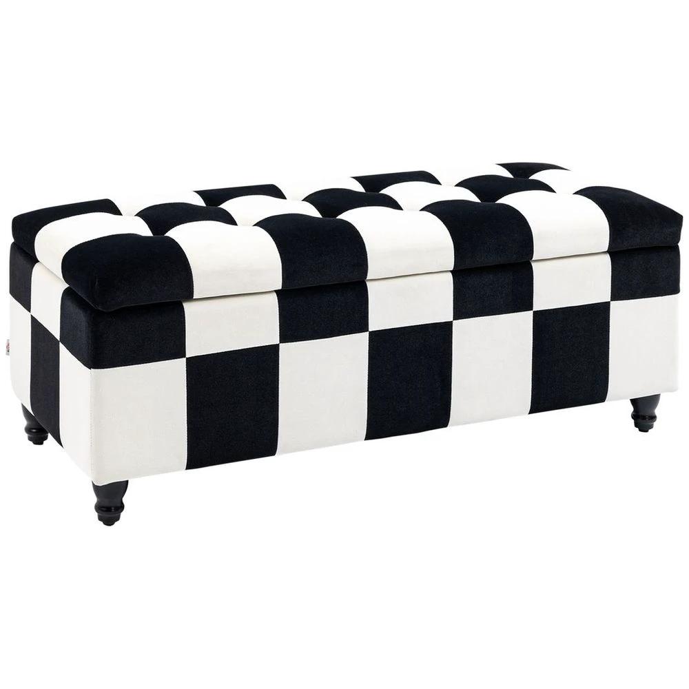 HOMCOM 114 x 47 x 47cm Velvet Storage Ottoman, HomcomButton-tufted Footstool Box - Uncategorized Footstool