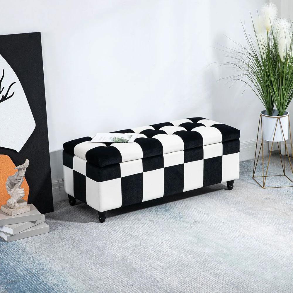 114 x 47 x 47cm Velvet Storage Ottoman, HomcomButton-tufted Footstool Box by HOMCOM