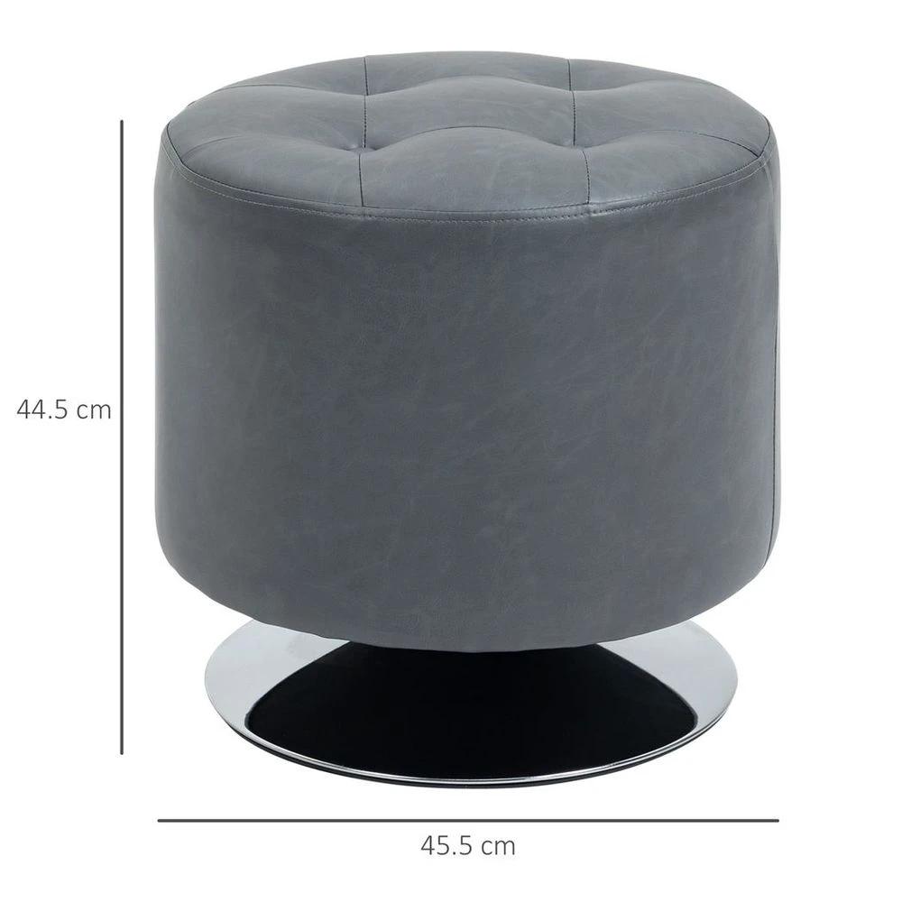 HOMCOM 360 Swivel Foot Stool PU Ottoman w/ Thick Padding & Steel Base, Grey - Uncategorized Footstool