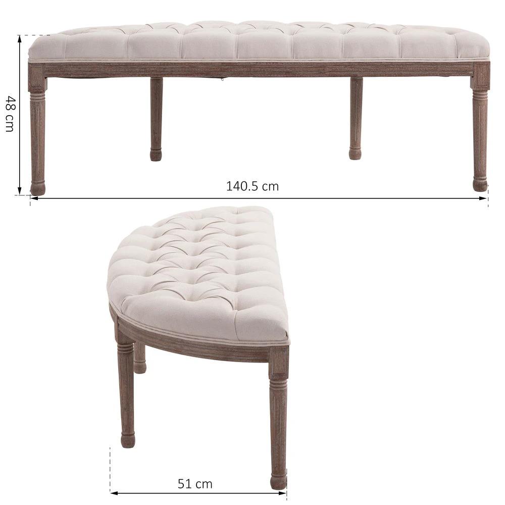 Half-Circle End Bench Ottoman Footstool Button Tufting Padded Seat Cream by HOMCOM