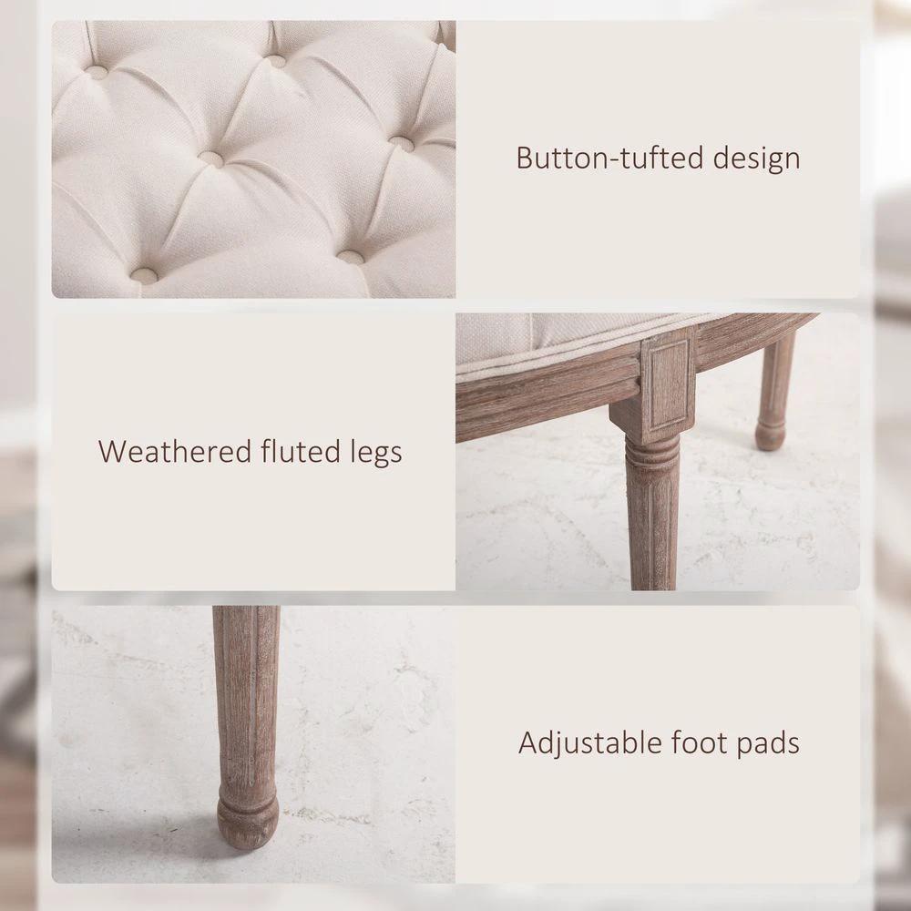 Half-Circle End Bench Ottoman Footstool Button Tufting Padded Seat Cream by HOMCOM