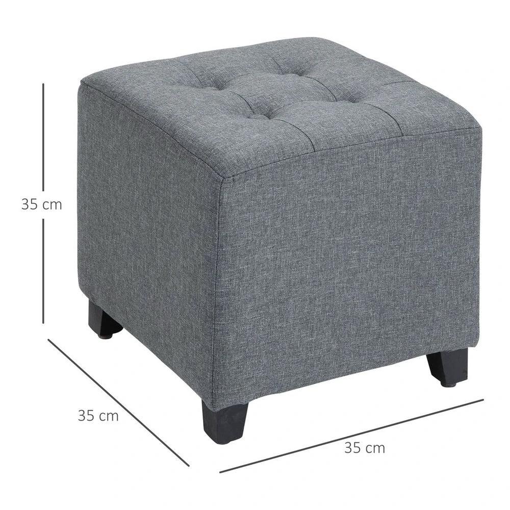 HOMCOM Linen-Look Square Ottoman Footstool Button Tufts Wood Frame Padding Grey - Uncategorized Footstool