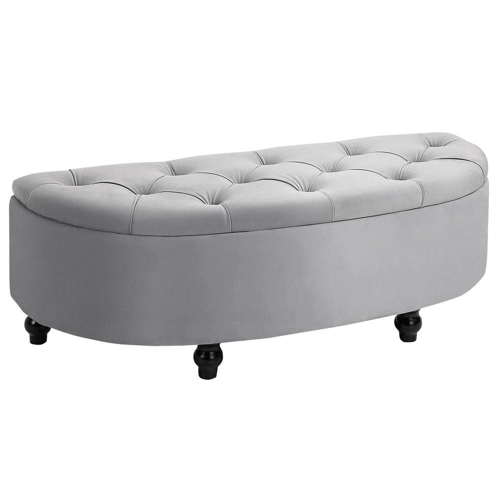 Semi-Circle Storage Ottoman Bench Tufted Upholstered Accent Footrest by HOMCOM