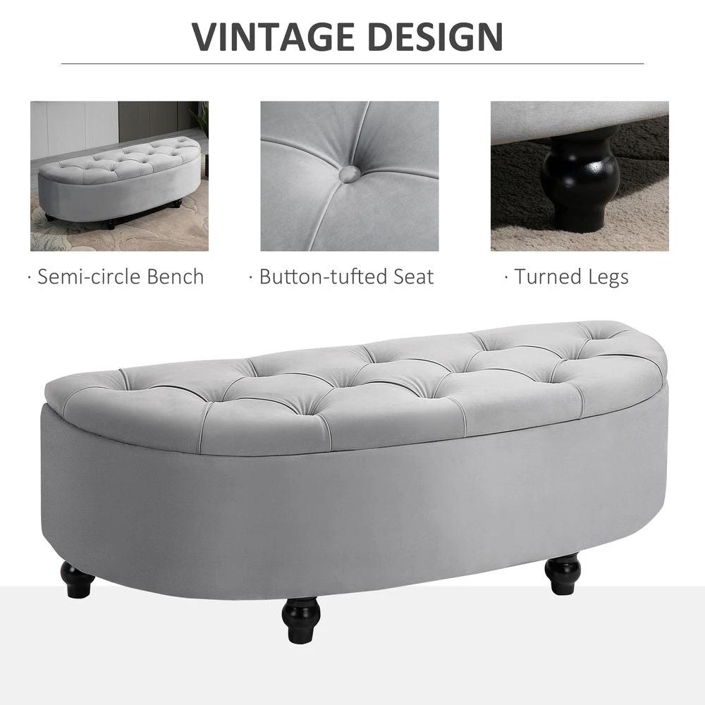 Semi-Circle Storage Ottoman Bench Tufted Upholstered Accent Footrest by HOMCOM