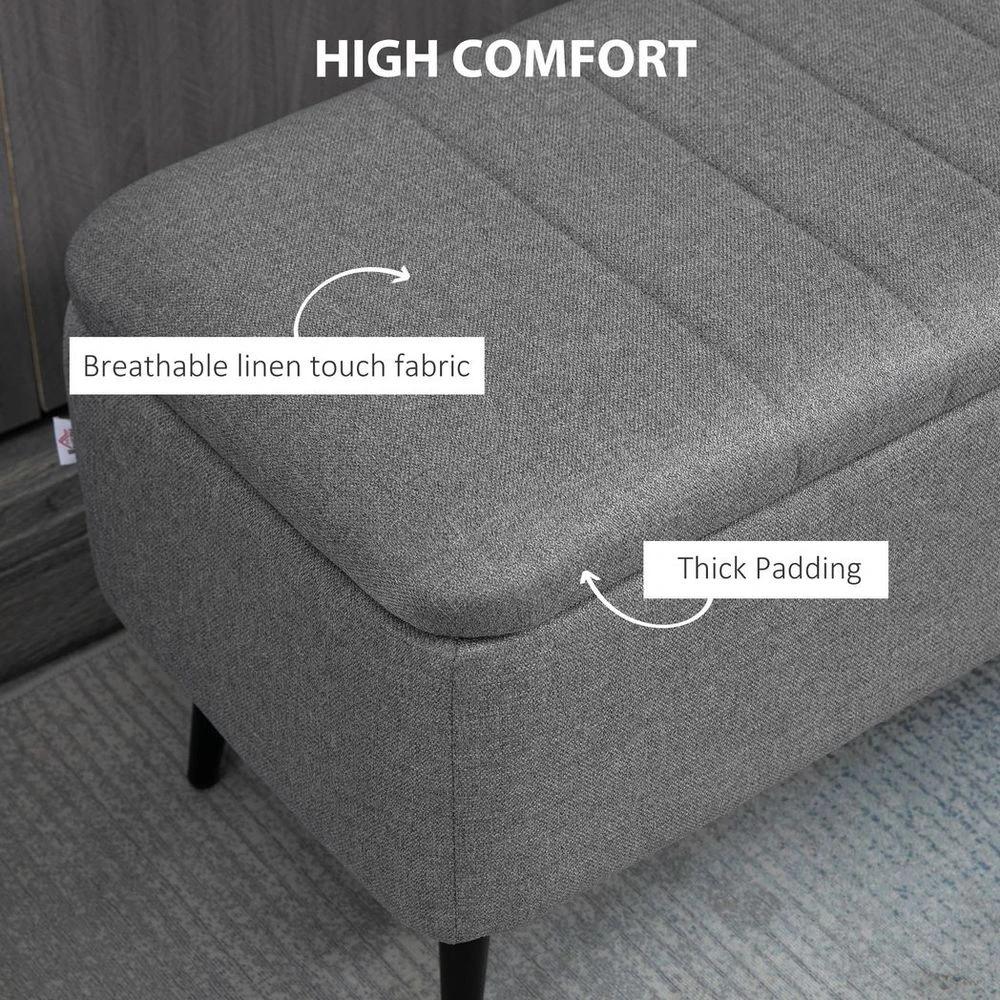 HOMCOM Storage Ottoman Bench, Linen Fabric Footstool with Steel Legs Grey - Uncategorized Footstool