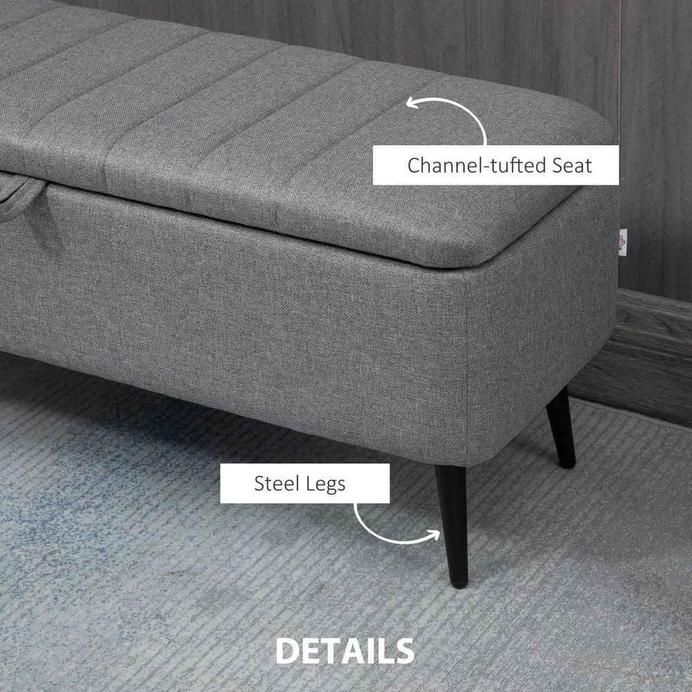 HOMCOM Storage Ottoman Bench, Linen Fabric Footstool with Steel Legs Grey - Uncategorized Footstool