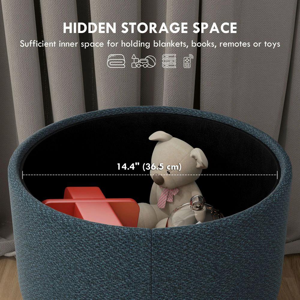 HOMCOM Storage Ottoman, Round Stool Chair with Cushioned Top, Hidden Space - Uncategorized Footstool