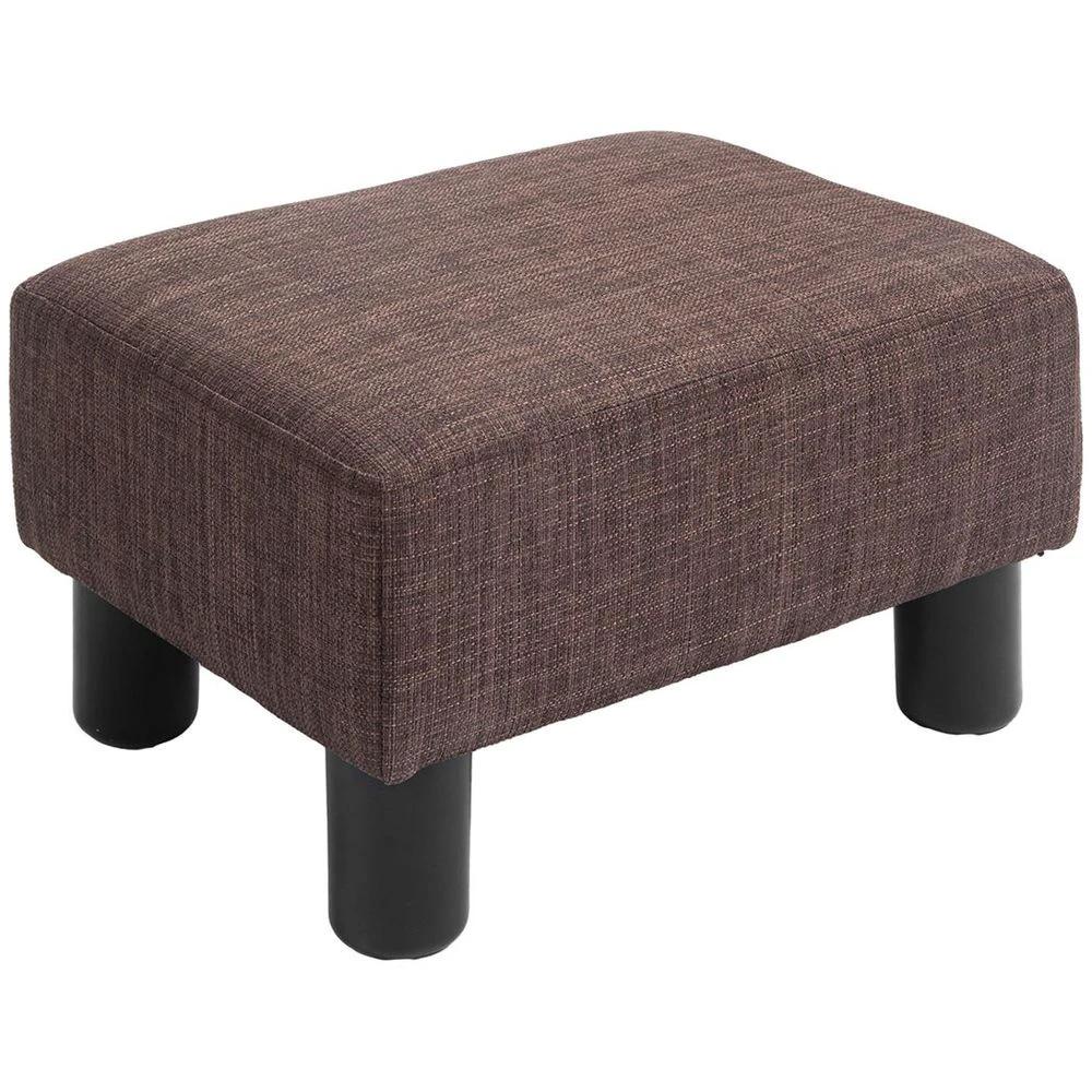 Chic Linen Fabric Footstool Ottoman Cube with 4 Plastic Legs Brown by HOMCOM