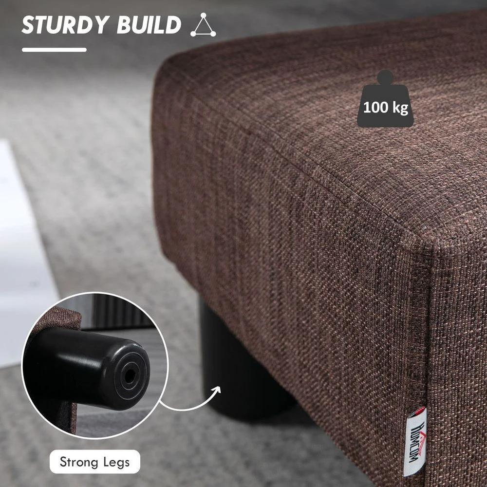 Chic Linen Fabric Footstool Ottoman Cube with 4 Plastic Legs Brown by HOMCOM
