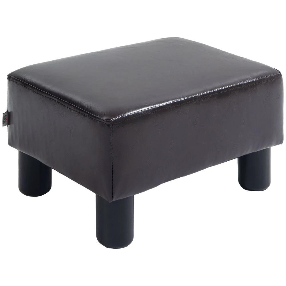 Chic Linen Fabric Footstool Ottoman Cube with 4 Plastic Legs Brown by HOMCOM