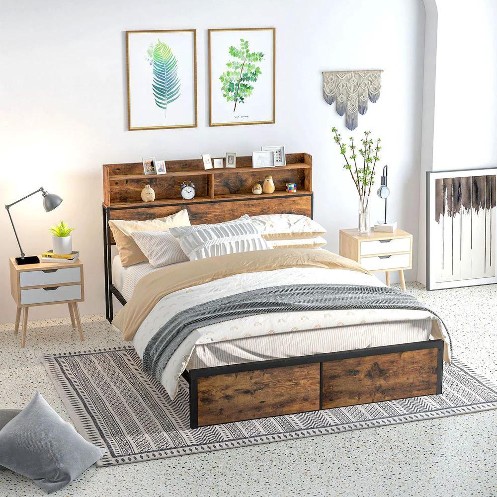 HOMCOM 5.2FT King Bed Frame with Storage Headboard and Under Bed Storage - Uncategorized King Size