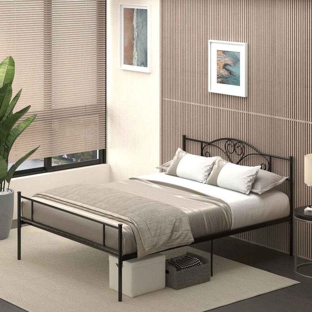 HOMCOM King Metal Bed Frame w/ Headboard and Footboard, 31cm Under-bed Space - Uncategorized King Size
