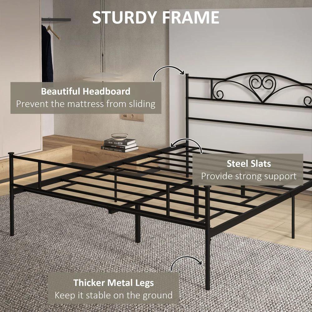 HOMCOM King Metal Bed Frame w/ Headboard and Footboard, 31cm Under-bed Space - Uncategorized King Size