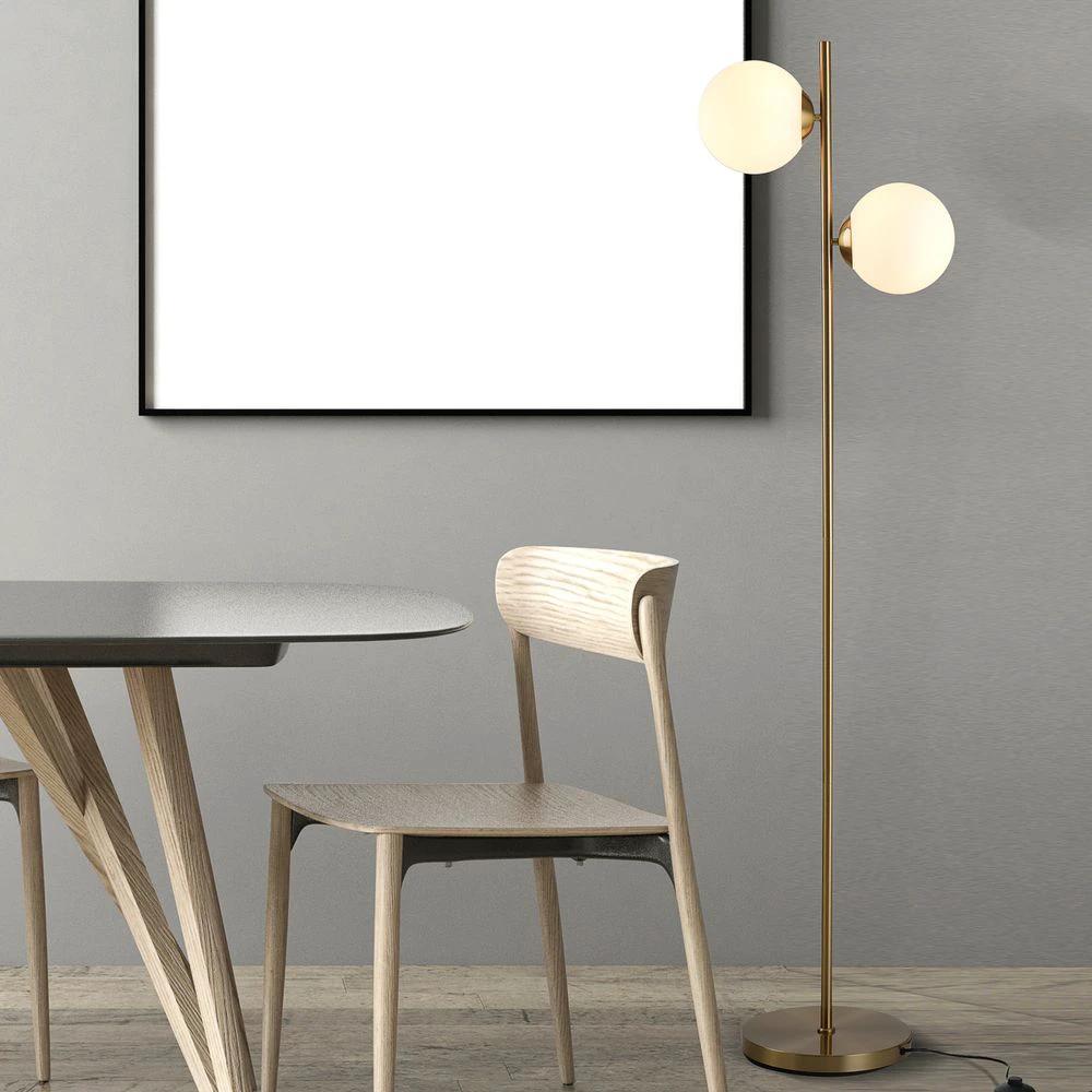 2 Glass Homcom Shade Floor Lamp Metal Pole Modern Decorative Floor Switch Gold by HOMCOM