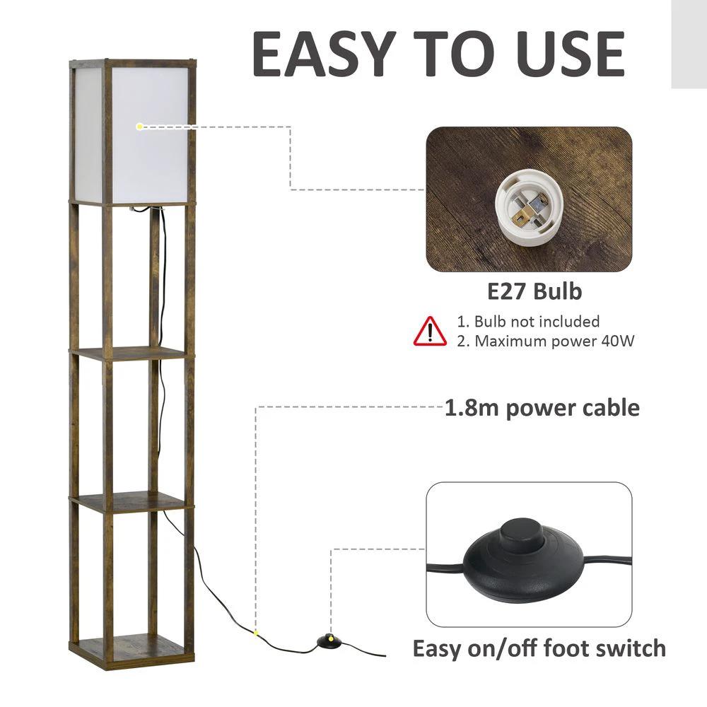 HOMCOM 4-Tier Floor Lamp, Floor Light with Storage Shelf, Brown 3-Tier - Uncategorized Lamp