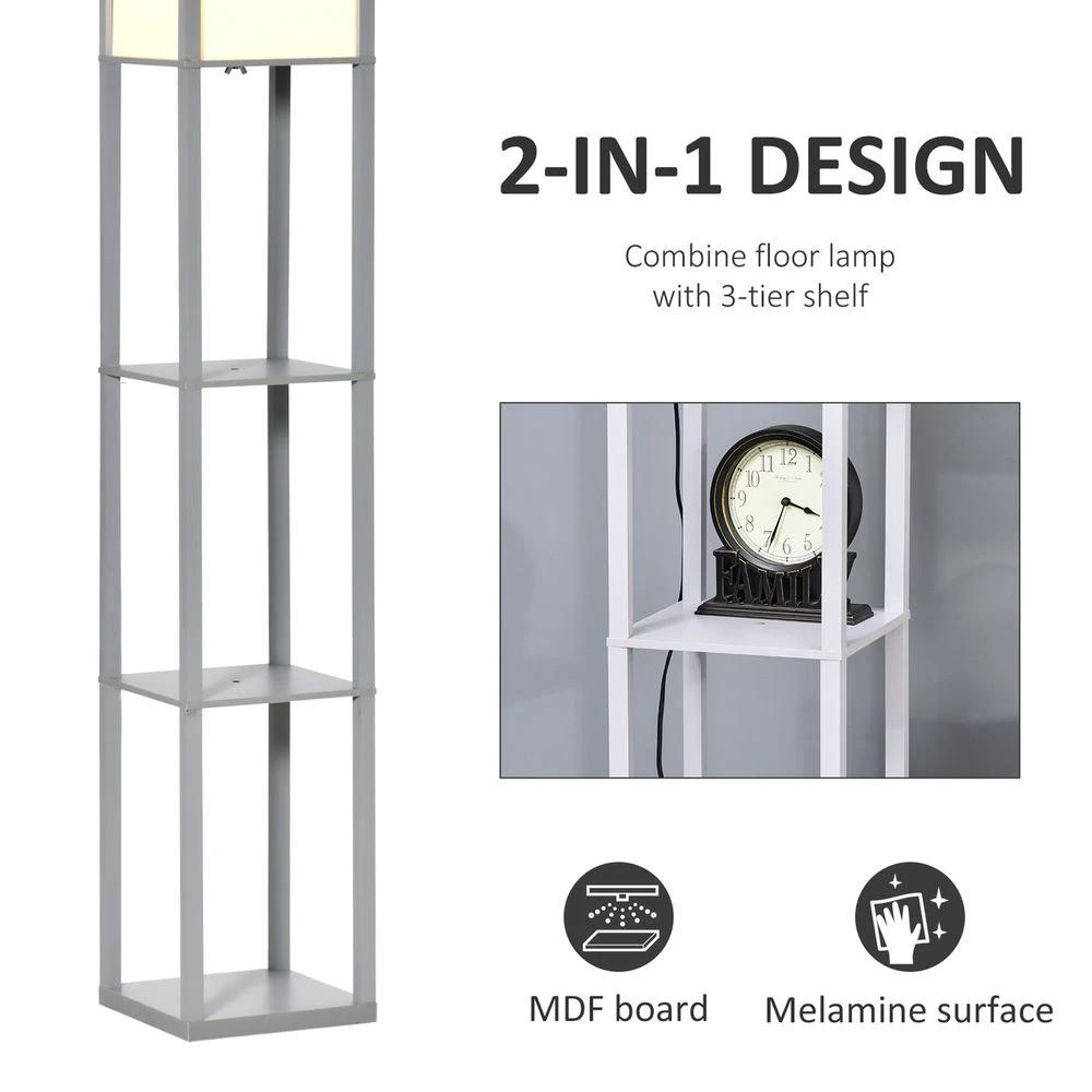 4-Tier Floor Lamp, Floor Light with Storage Shelf, Grey 3-Tier by HOMCOM