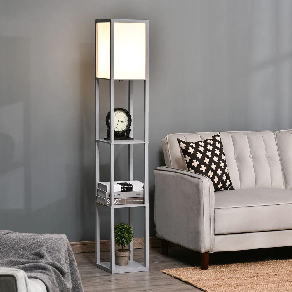 4-Tier Floor Lamp, Floor Light with Storage Shelf, Grey 3-Tier by HOMCOM
