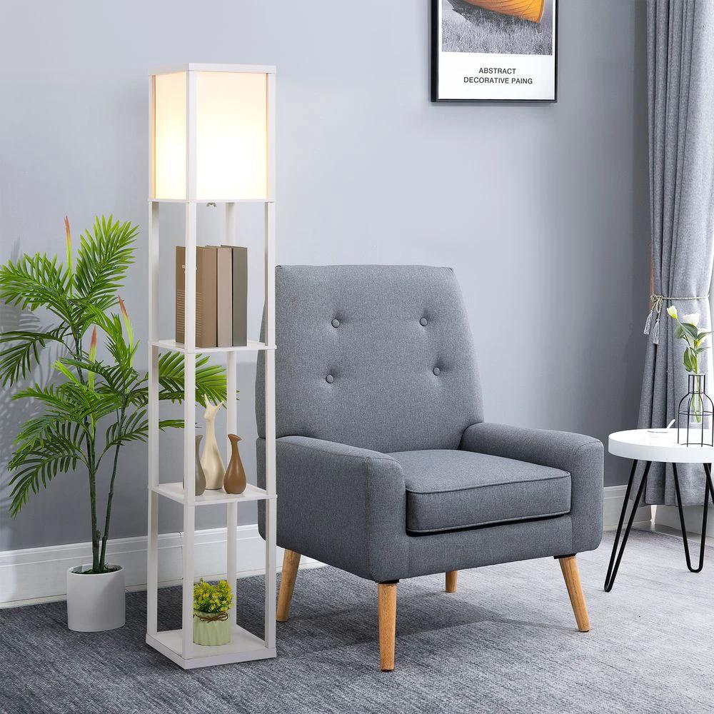 HOMCOM 4-Tier Floor Lamp, Floor Light with Storage Shelf, White 3-Tier - Uncategorized Lamp