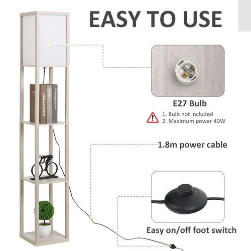 4-Tier Floor Lamp, Floor Light with Storage Shelf White and Oak 3-Tier by HOMCOM