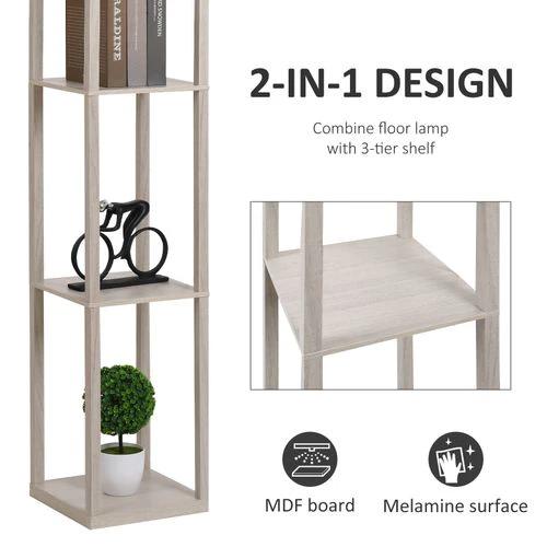 4-Tier Floor Lamp, Floor Light with Storage Shelf White and Oak 3-Tier by HOMCOM