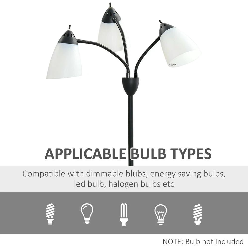 HOMCOM Arc Tree Floor Lamp 3 Adjustable Rotating Lights, with Steel Frame, 155cm, Black - Uncategorized Lamp