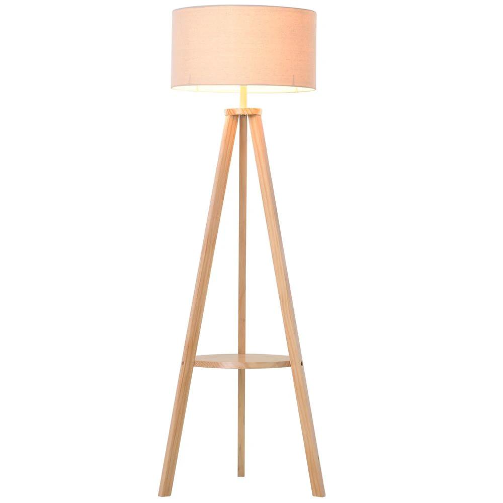 Floor Lamp, 154H cm-Beige/Natural Wood Colour by HOMCOM