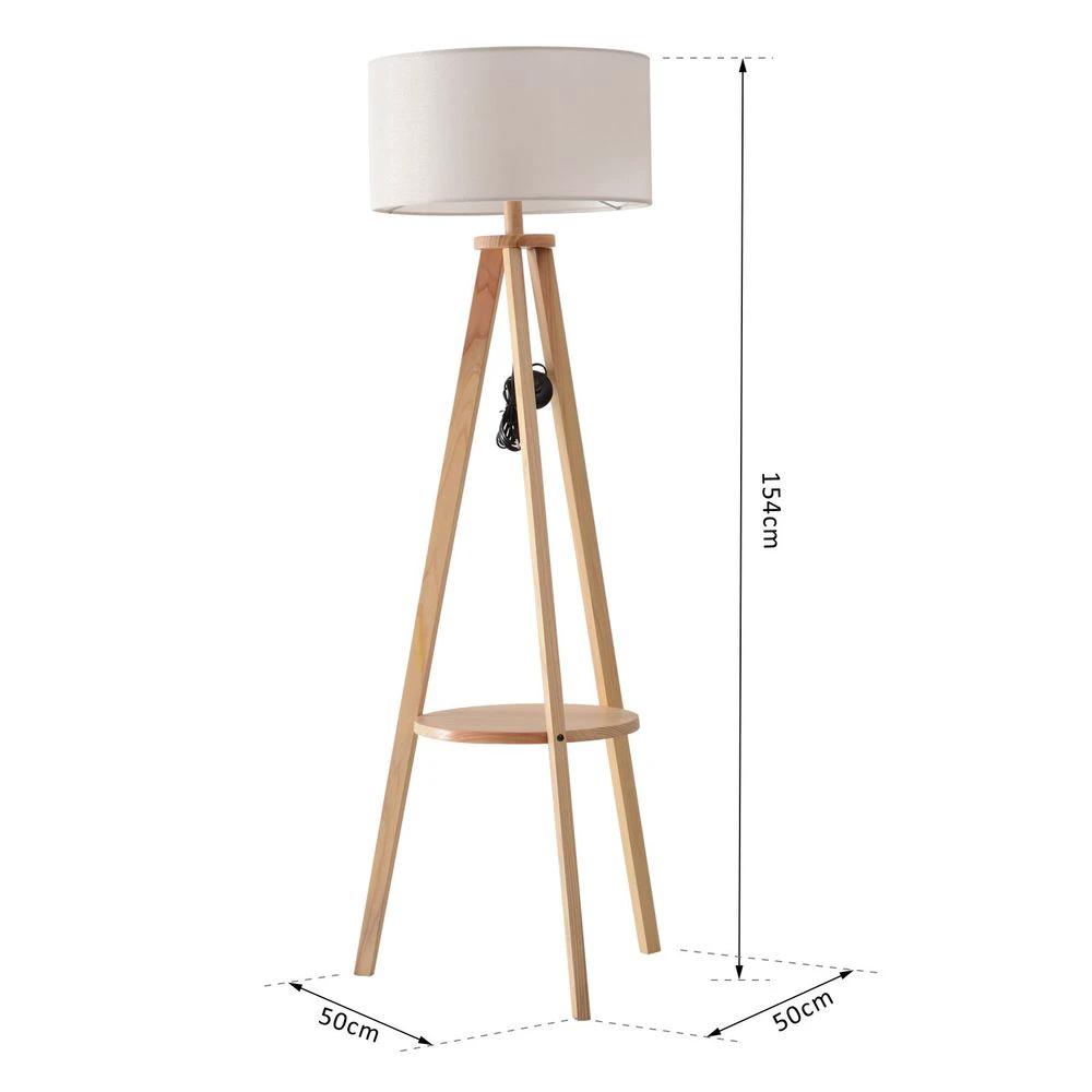 Floor Lamp, 154H cm-Beige/Natural Wood Colour by HOMCOM