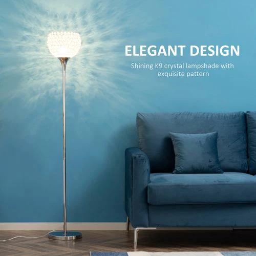 Floor Lamp with K9 Crystal Lampshade, E27 Bulb Switch Silver Lampshade by HOMCOM