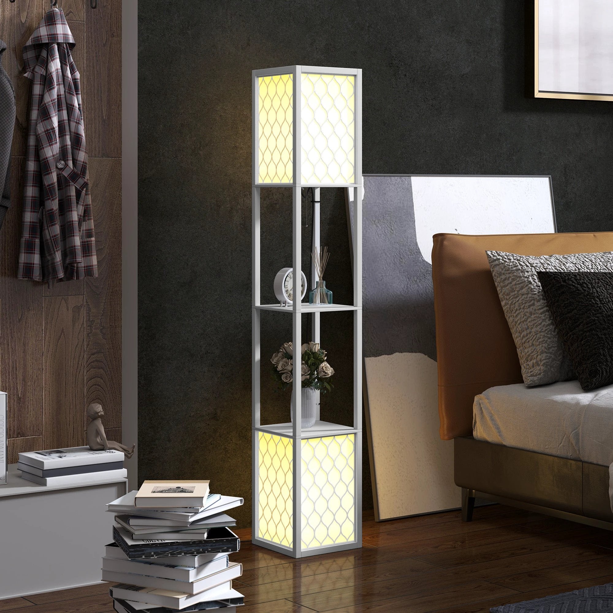 HOMCOM HOMCOM 2-Light Modern Floor Lamp with Shelves for Living Room, Bedroom, White - Lamp