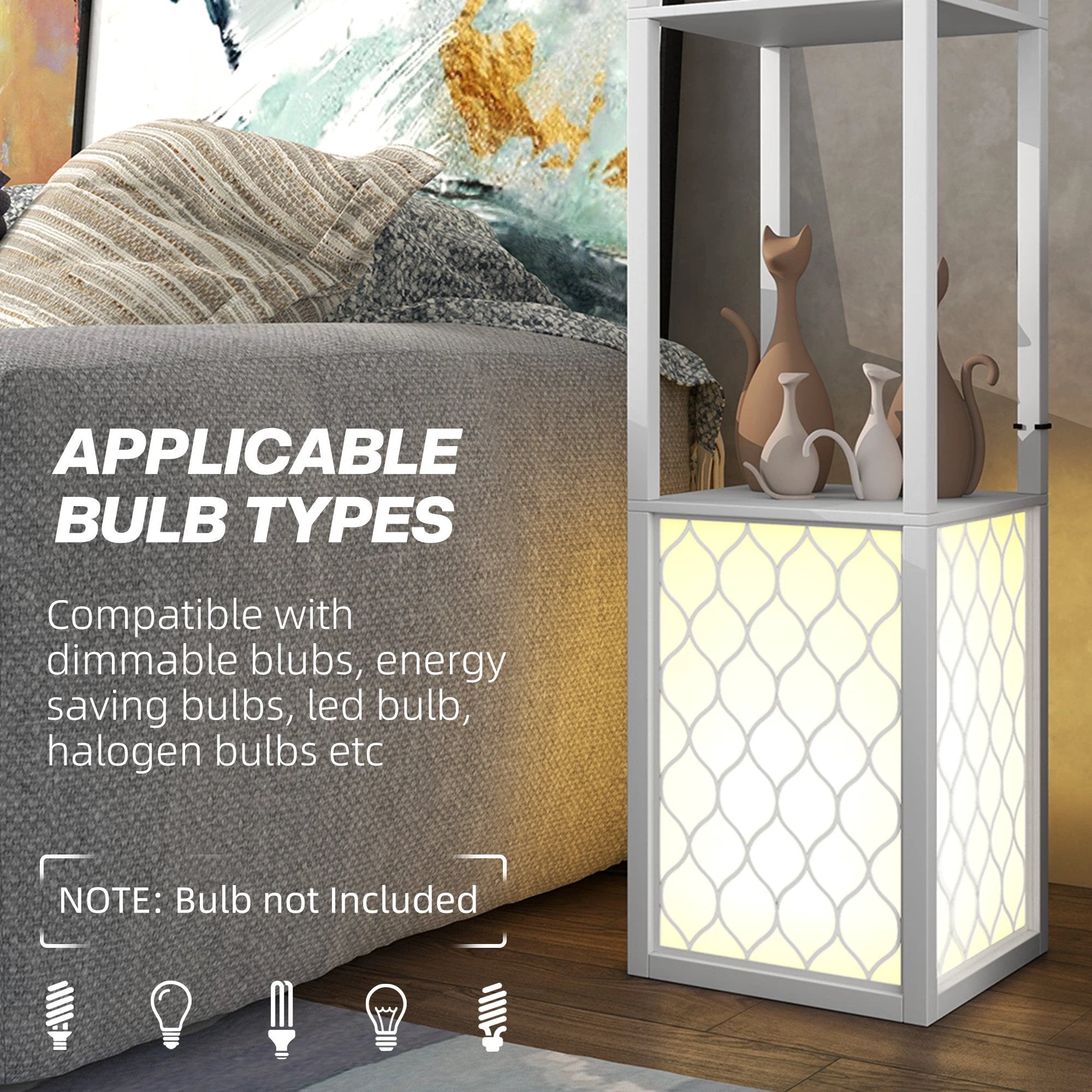 HOMCOM HOMCOM 2-Light Modern Floor Lamp with Shelves for Living Room, Bedroom, White - Lamp