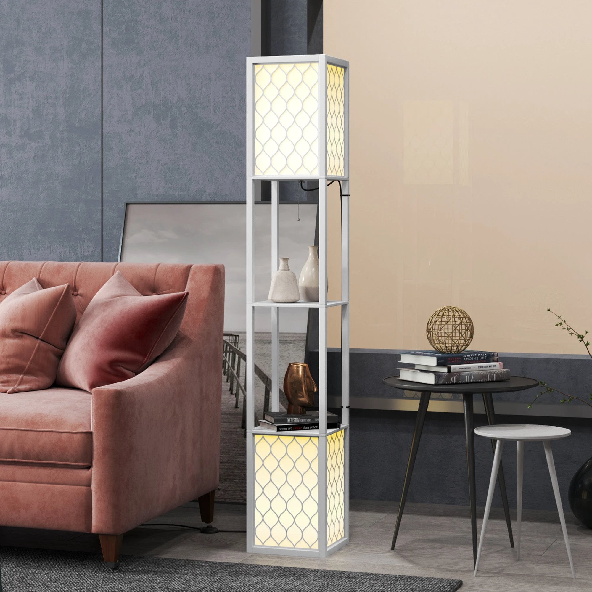 HOMCOM HOMCOM 2-Light Modern Floor Lamp with Shelves for Living Room, Bedroom, White - Lamp