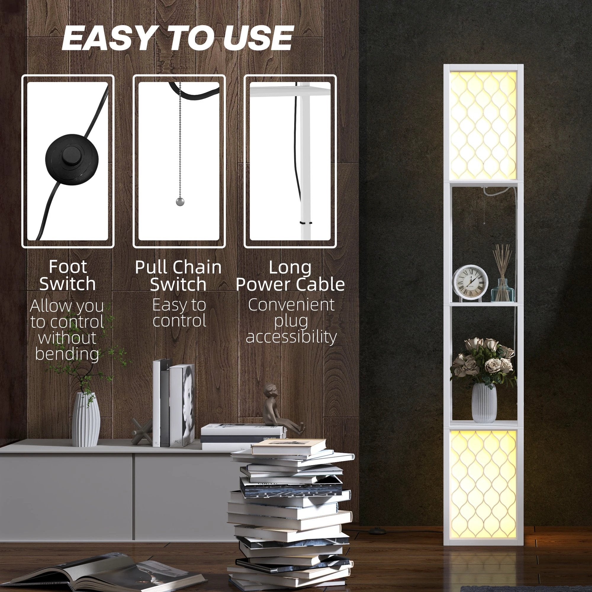 HOMCOM HOMCOM 2-Light Modern Floor Lamp with Shelves for Living Room, Bedroom, White - Lamp